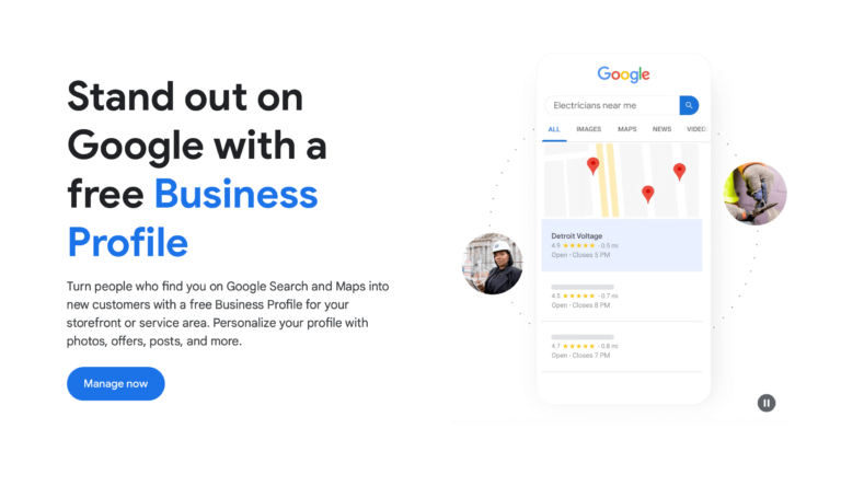 The Google Business Profile homepage