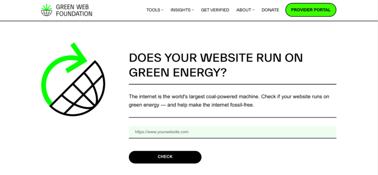 A screenshot of a website that tests if your website is using green web hosting.