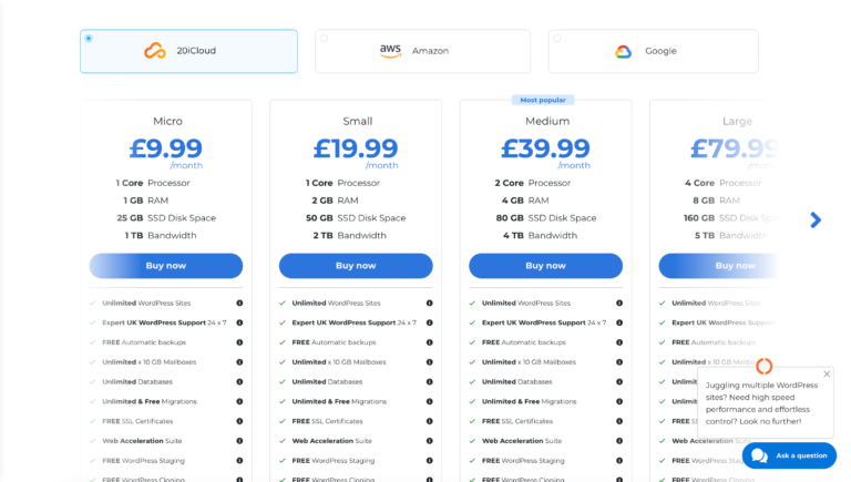 green web hosting pricing table.
