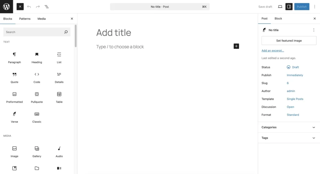 Adding a blog post with a WordPress block theme and the block editor.