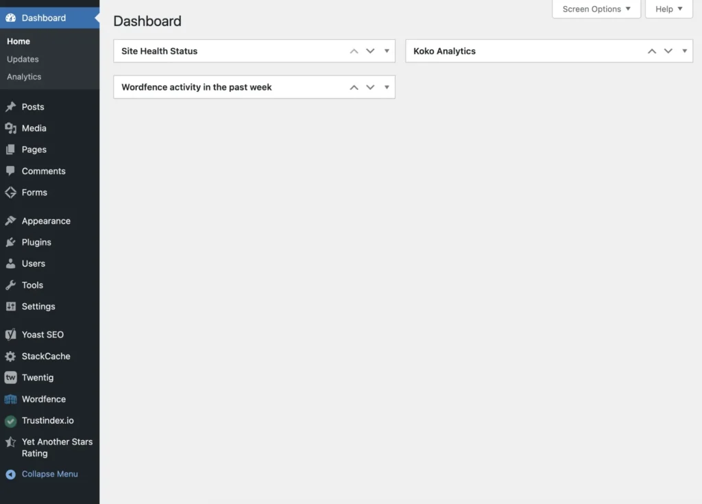 The dashboard of a WordPress block theme